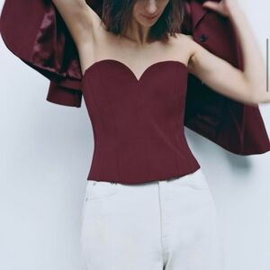 Zara Elegant Burgundy Strapless Top